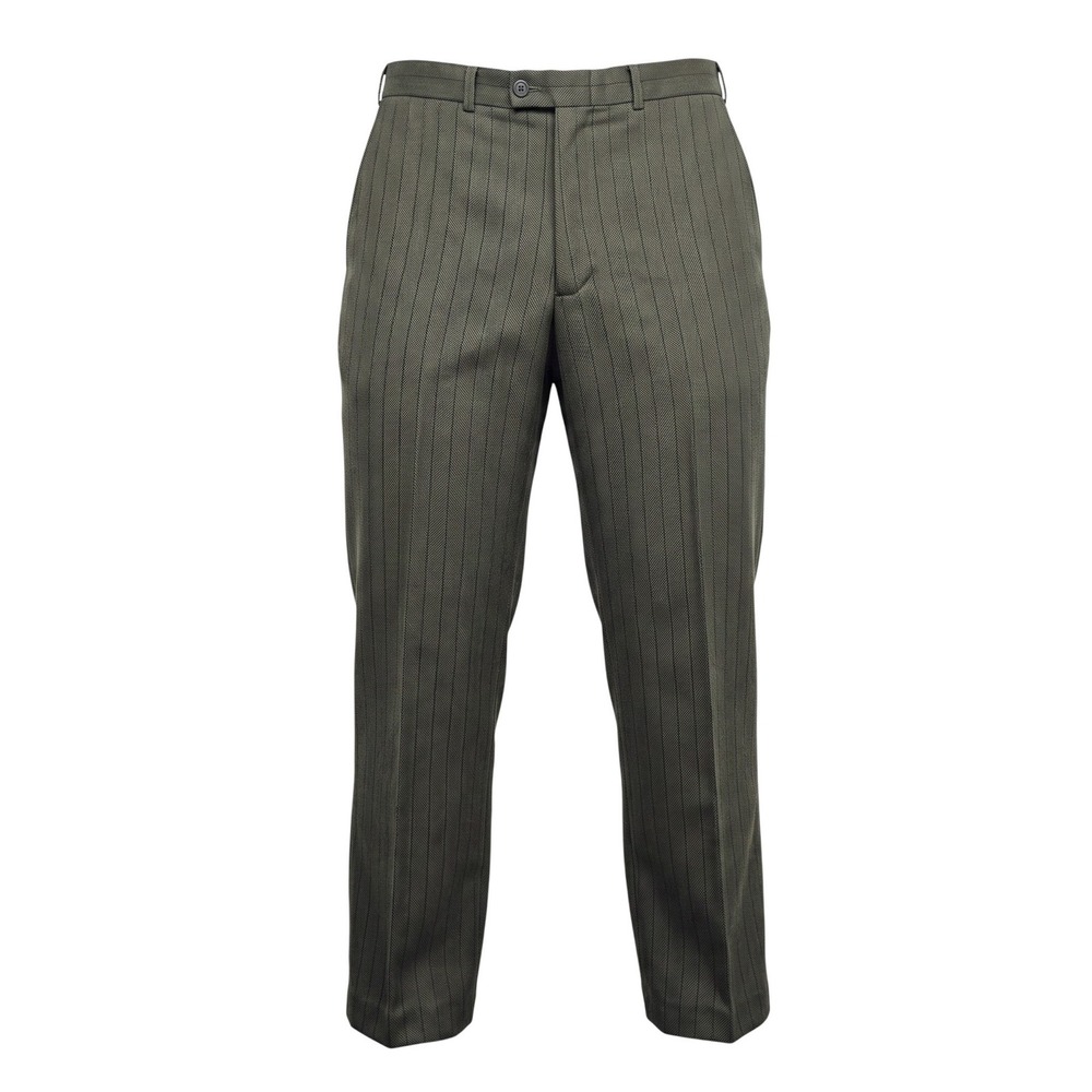 Haband Mens Gray Pinstripe Dress Pants Flat Front Trousers 37x28